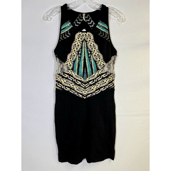 VTG Y2K Free People Short Fitted Stretch Cotton Dress Size S Black Boho Aztec - Picture 1 of 13